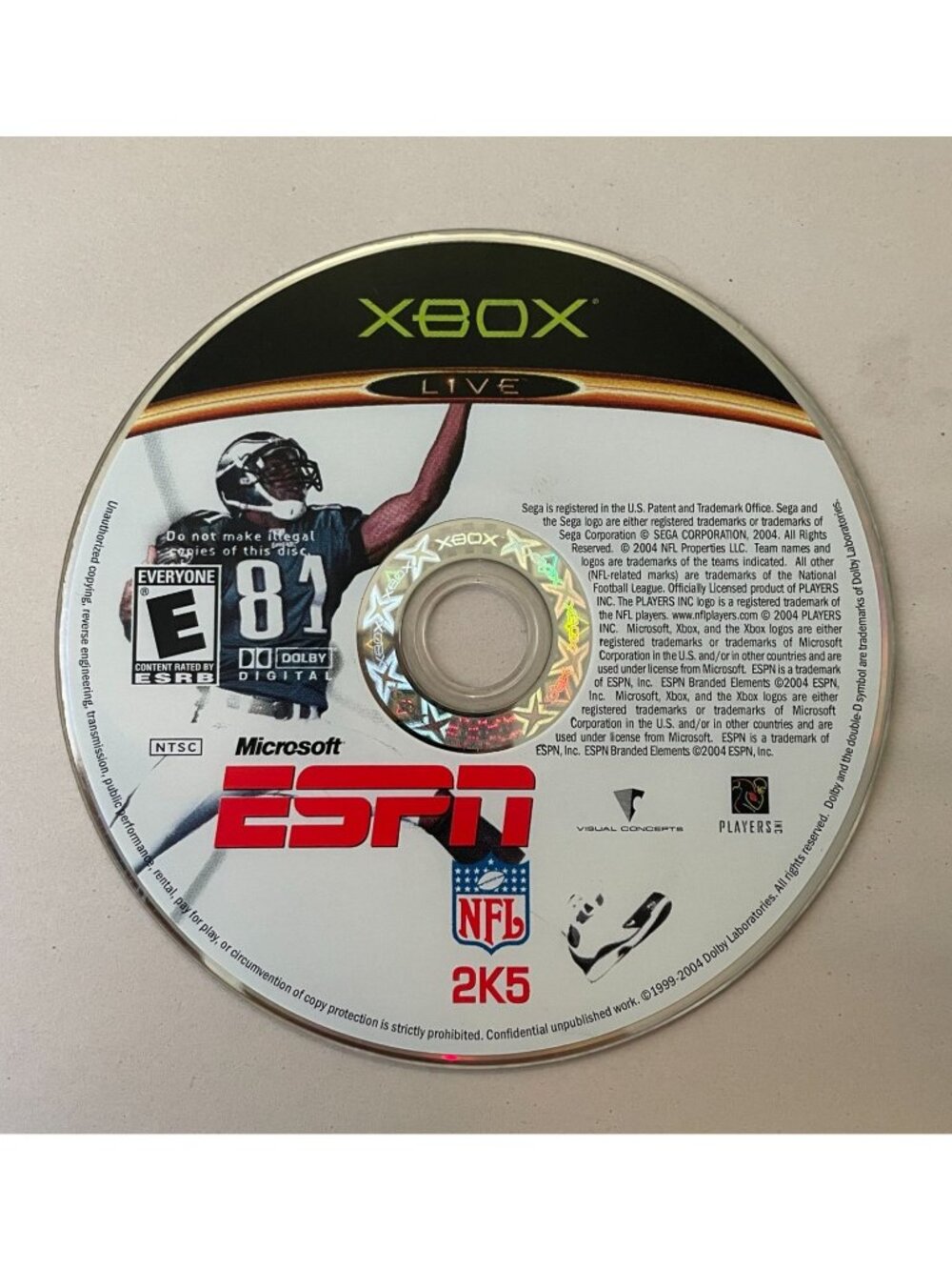 XBOX LIVE NFL ESPN 2K5 BY SEGA ONLINE ENABLED Disc Only untested